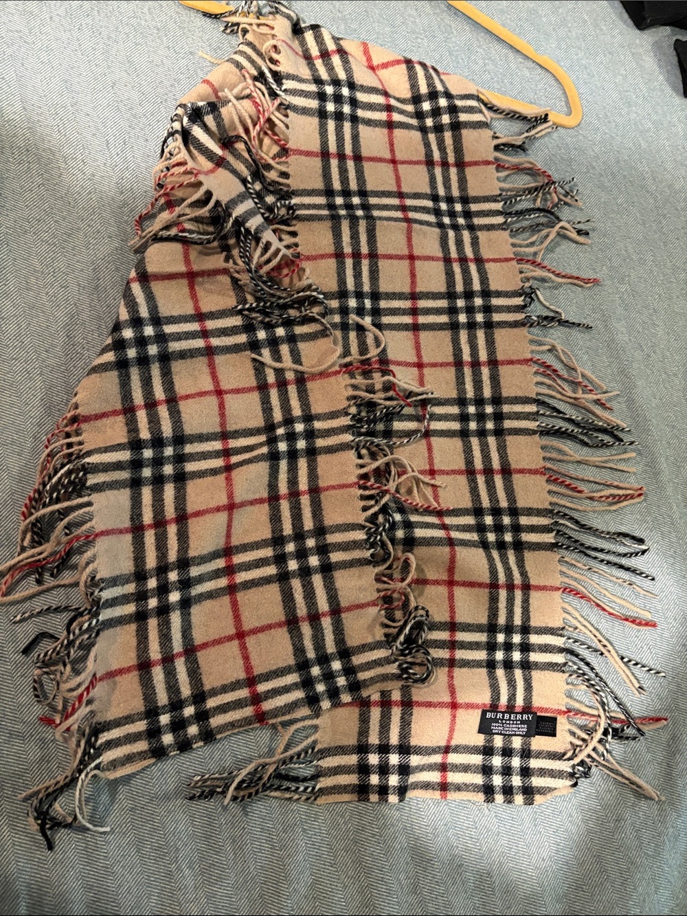 Burberry Beige Black Red Signature Check Fringe Scarf
